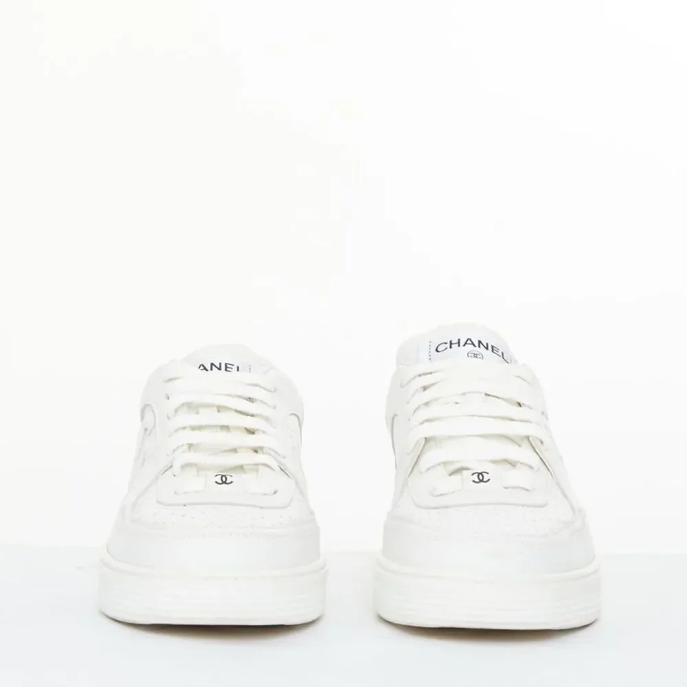 Chanel 2023 White Perforated Leather CC Logo Sneakers